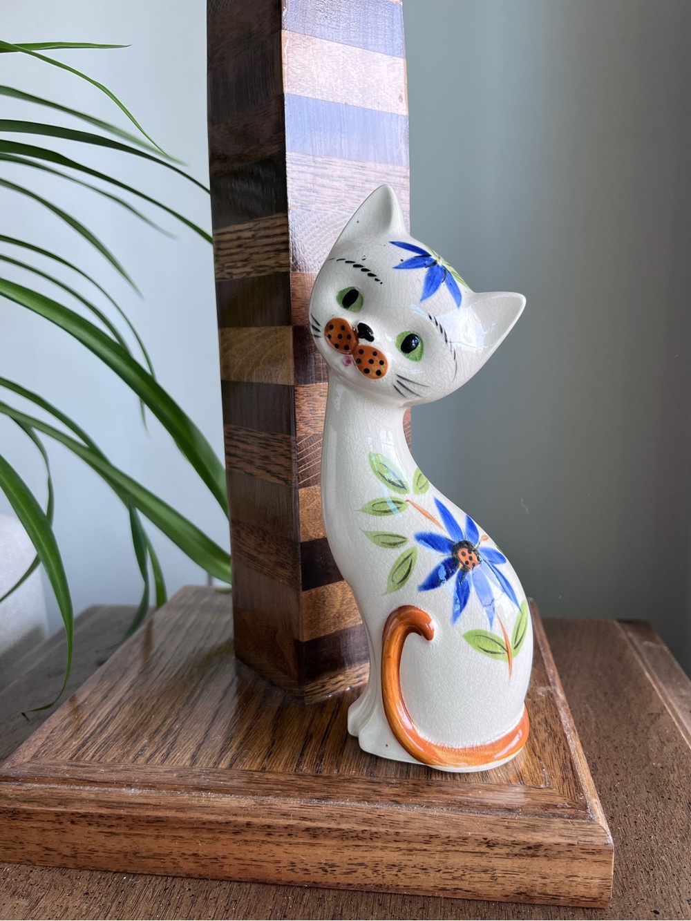 Vintage MCM Hand-Painted Ceramic Cat Pottery Collectible Figurine Unique Ceramic